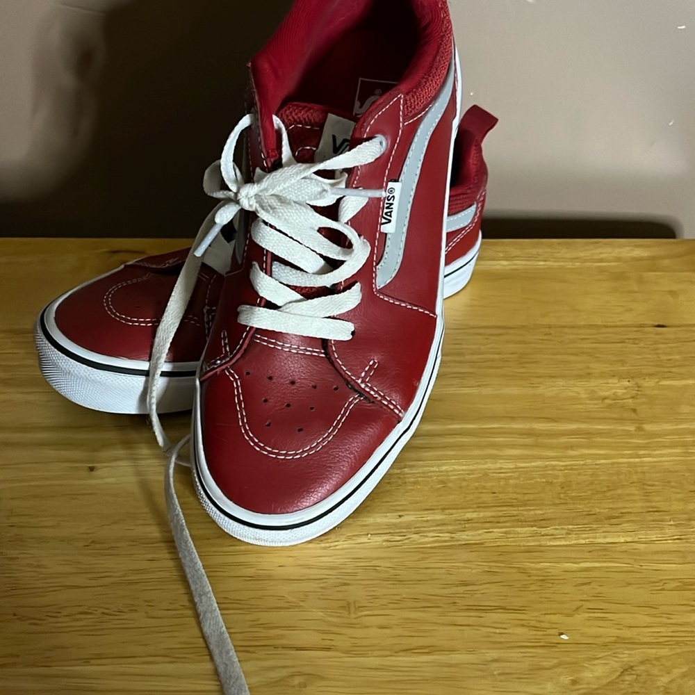 😄Red Leather Vans Shoes